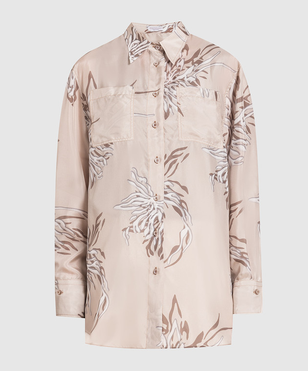 Brunello Cucinelli Beige silk shirt with a floral print ML958RK216