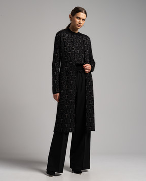 Twinset Черный удлиненный кардиган в логотипе шаблон с люрексом. 232TT3122