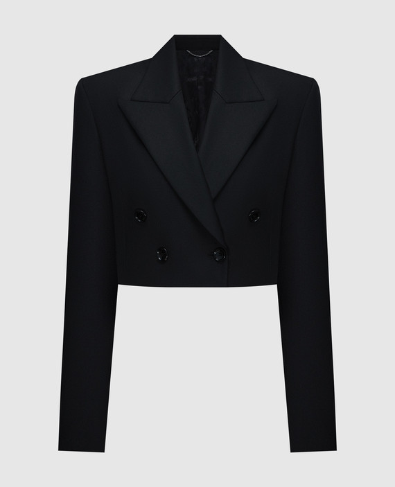 Black double-breasted cropped jacket made of wool