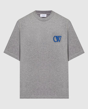 Off-White Серая меланжевая футболка с вышивкой логотипа OW OWAA124S24JER006