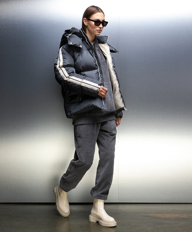 Palm Angels Серый стеганый пуховик с вышивкой логотипа PWED022F23FAB001 изображение 2