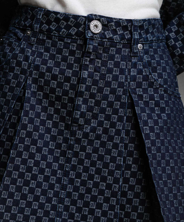 Balmain Синяя джинсовая юбка мини в монограмме логотипа BF0LB902DD80 изображение 5