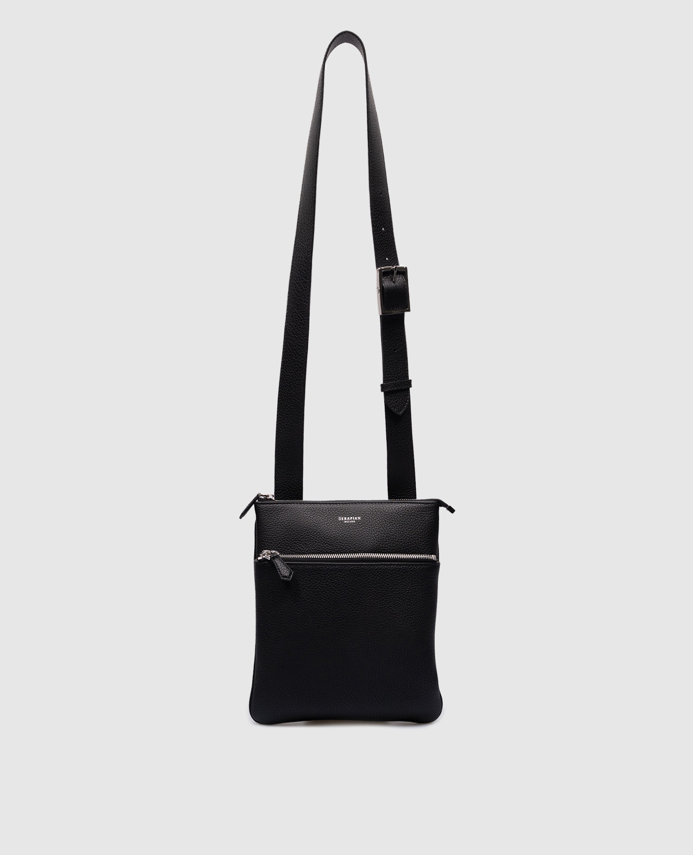 Black leather bag with logo