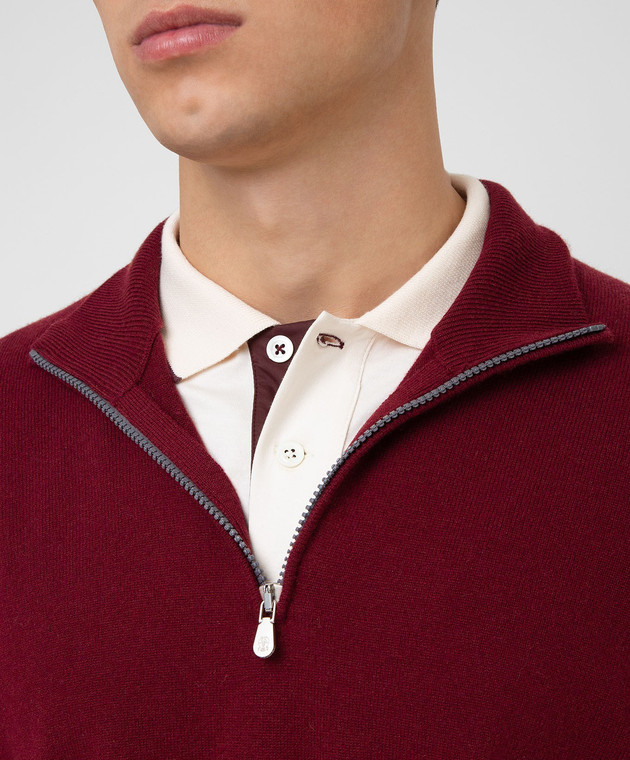 Brunello Cucinelli Бордове поло з вовни, кашеміру і шовку M3600124 зображення 5