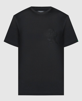 Stefano Ricci Черная футболка с вышивкой монограмм логотипа MNH4103000