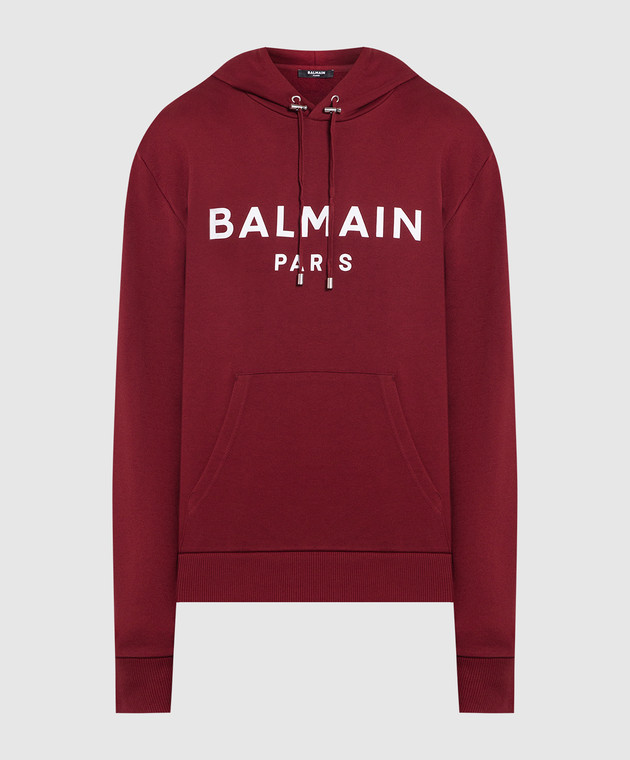 Balmain Burgundy logo print hoodie BH1JR002BB65
