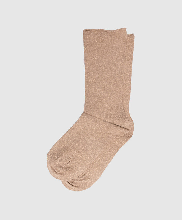 Brunello Cucinelli Темно-бежеві шкарпетки з люрексом M41945019P зображення 2