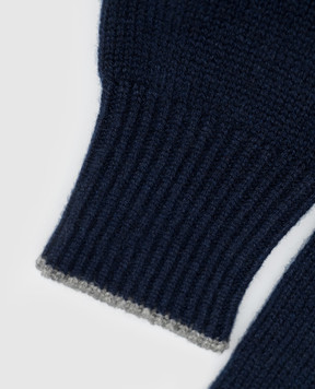 Brunello Cucinelli Синие перчатки из кашемира с окантовкой M2293118