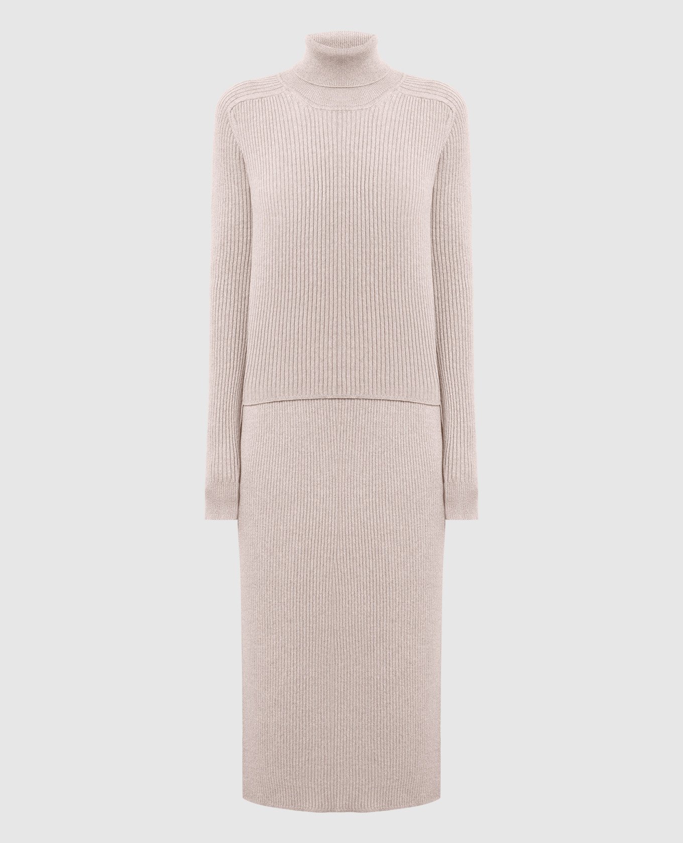 Beige cashmere sweater and skirt suit