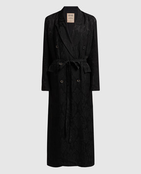 UMA WANG Черное двубортное пальто в цветочный узор. UW8001