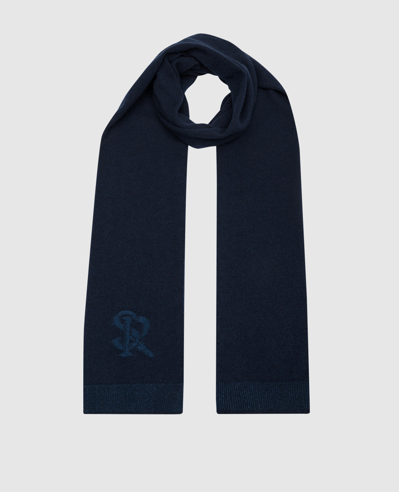Синий шарф с кашемиром и шелком с узором логотипа.