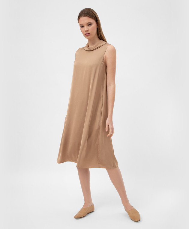 Peserico Темно-бежева сукня міді E0244801940 зображення 2