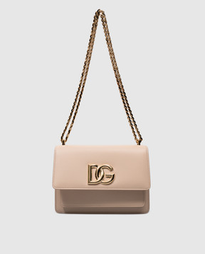 Dolce&Gabbana Бежевая кожаная сумка-мессенджер с металлическим логотипом BB7599AW576