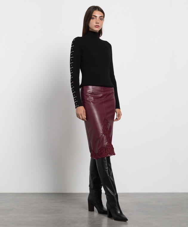 Burgundy leather skirt outlet 60