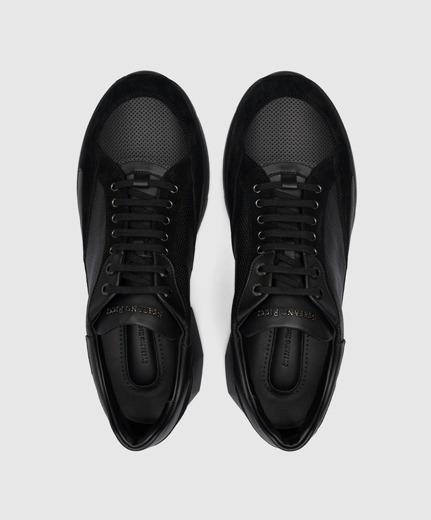 Stefano Ricci Black leather sneakers with metallic logo UF098G6413SDPWY изображение 4