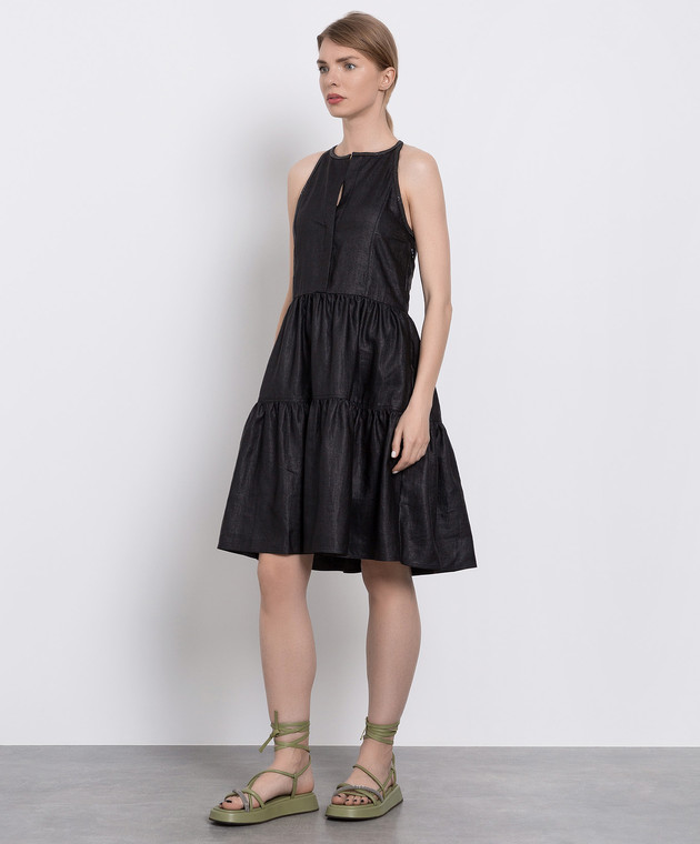 Brunello Cucinelli Чорна сукня з ланцюжками з еколатуні MH135A4884 зображення 3