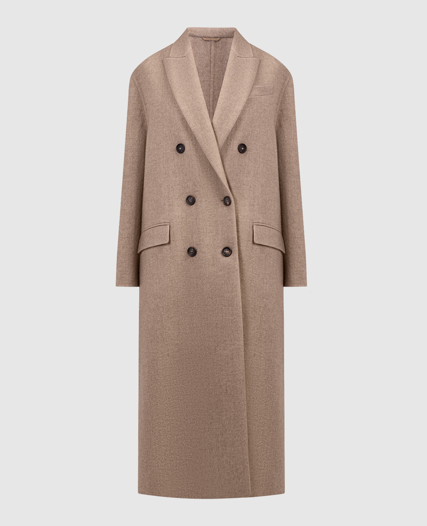

Коричневое двубортное пальто прямого кроя из кашемира, Коричневый, Пальто