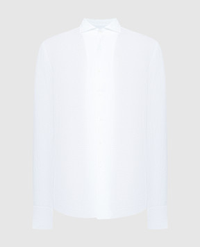 Canali Белая рубашка прямого кроя из льна GM02128L756