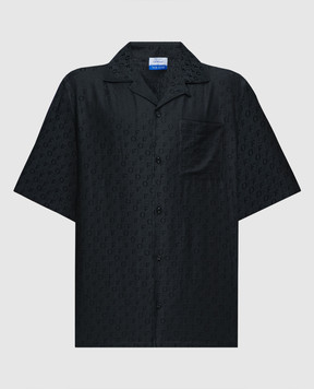 Off-White Черная рубашка с шелком в логотип шаблон. OMGG004C99FAB001