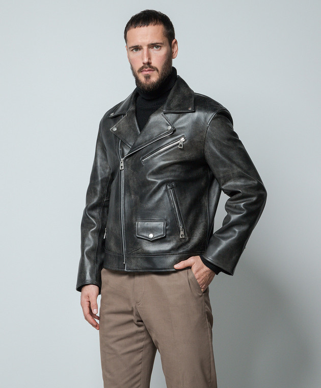Babe Pay Pls Gray leather jacket with a distressed effect 2113AANTIK image 3