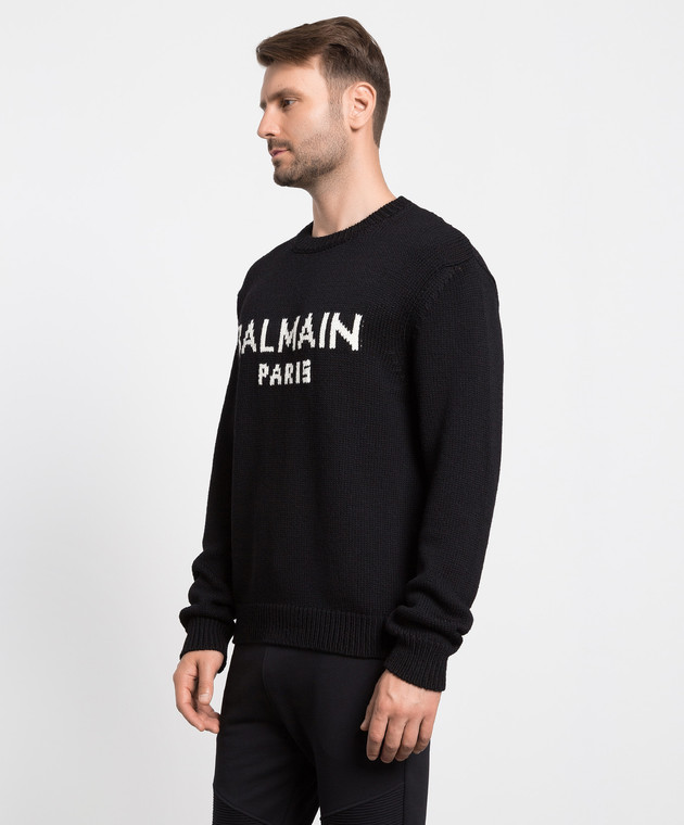 Balmain Чорний светр із вовни з контрастним логотипом YH1KD000KB13 зображення 3