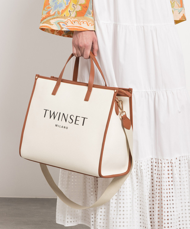 Twinset Біла сумка-тоут з принтом логотипу 231TD8047 зображення 2