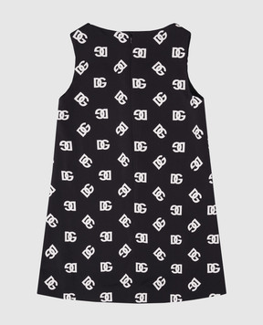 Dolce&Gabbana Детское черное платье из шелка в контрастном принт монограммы логотипа L53DM3FSA4I812+