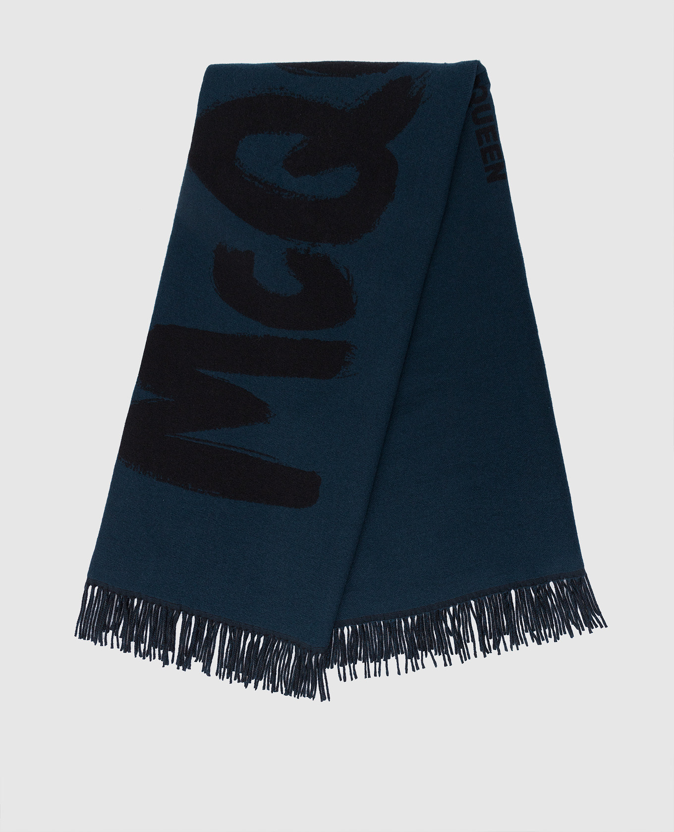 Темно-синий шарф из шерсти с принтом McQueen Graffiti