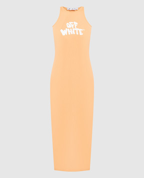 Off-White Оранжевое платье в рубчике с принтом логотипа OWDB469S23JER003
