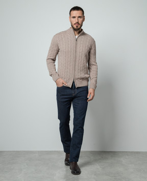 Cashmere&Whiskey Бежевый кардиган из кашемира в фактурный узор 80606C
