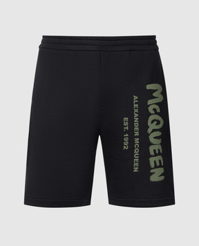 Alexander McQueen Черные шорты с принтом логотипа Graffiti. 688717QTAAB