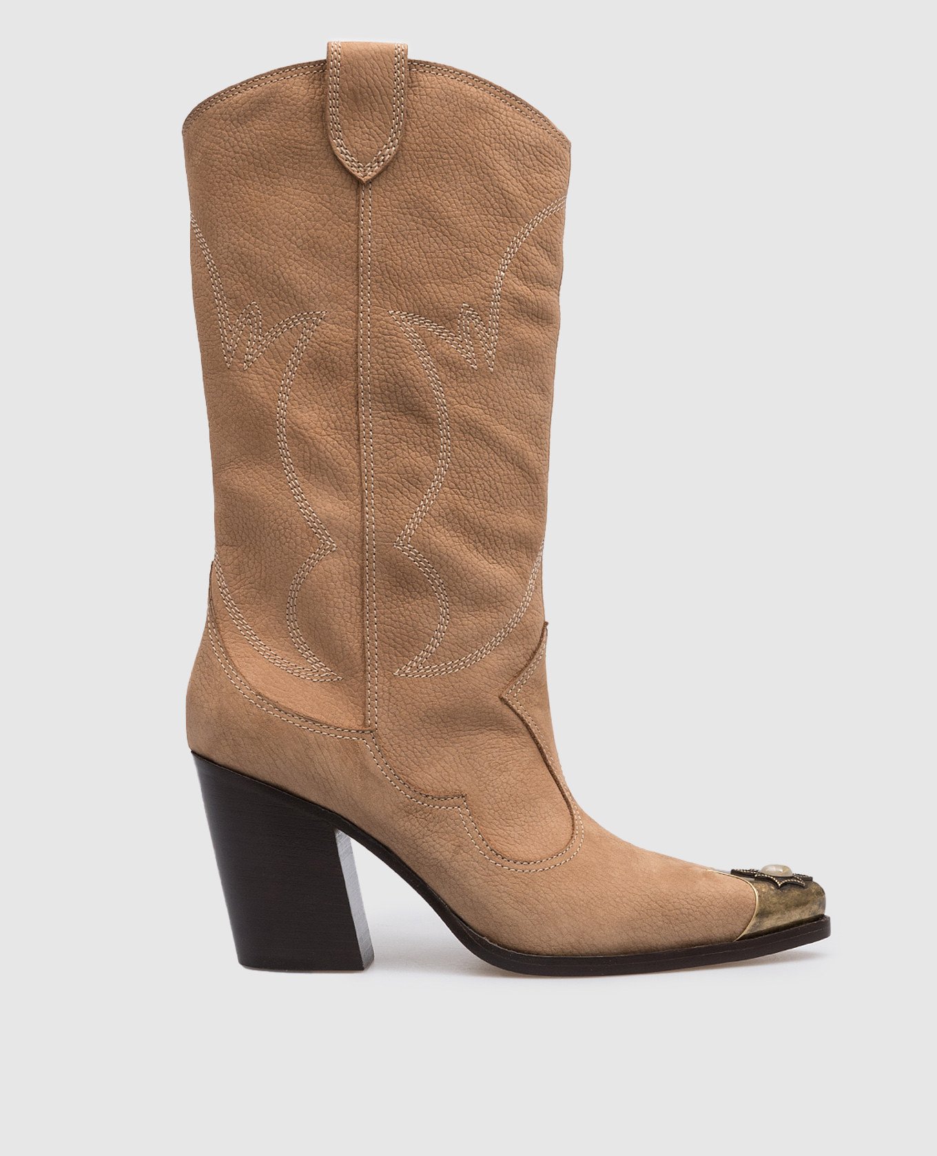 Brown leather boots with metal trim