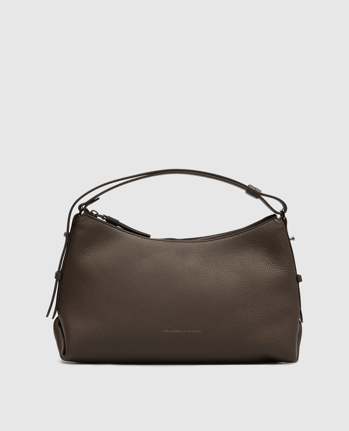 Brown leather hobo bag with monil chain