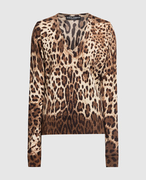 Dolce&Gabbana Коричневый пуловер из кашемира и шелка в леопардовый принт. FQ201KF76A9