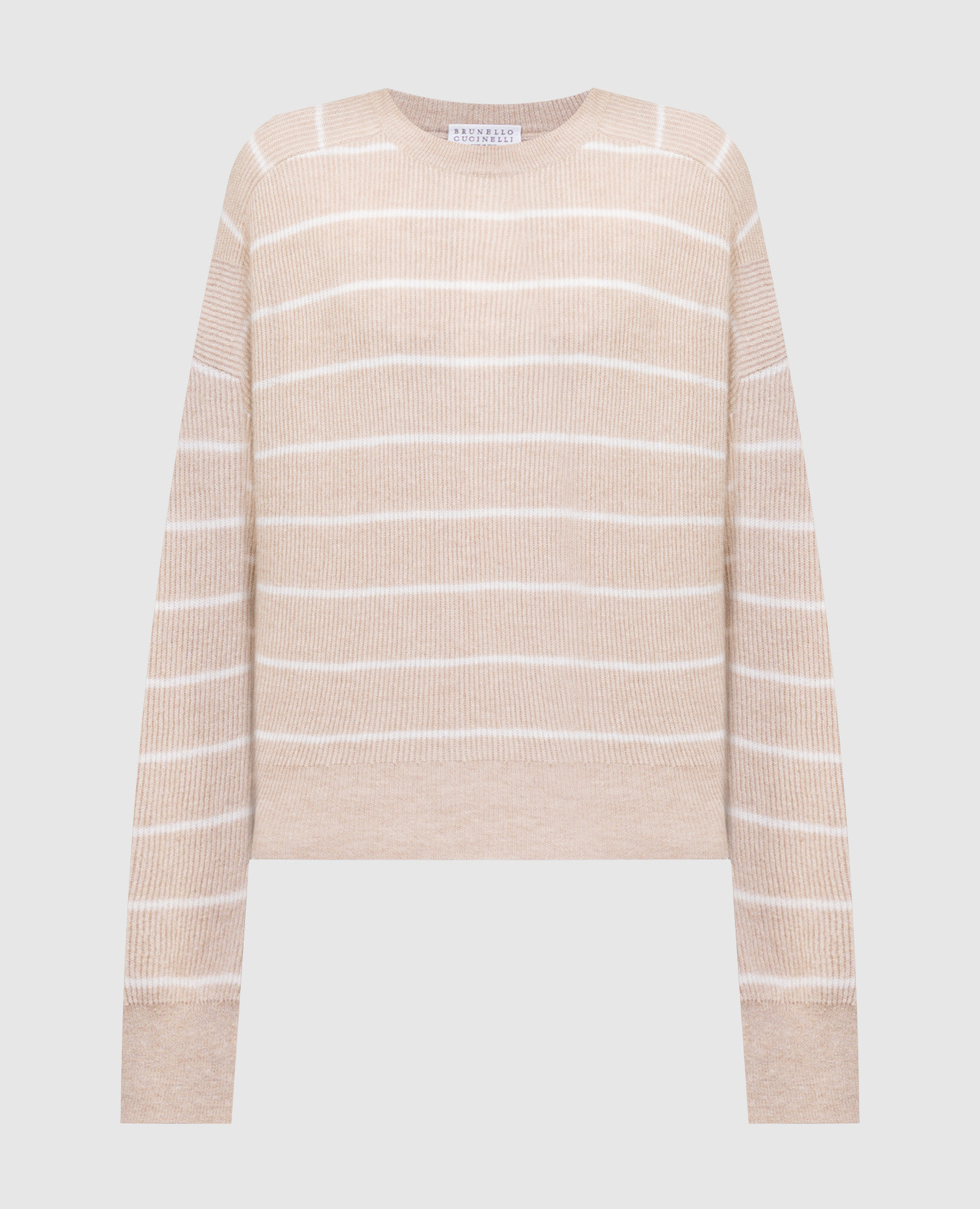 Beige striped sweater with monil chain