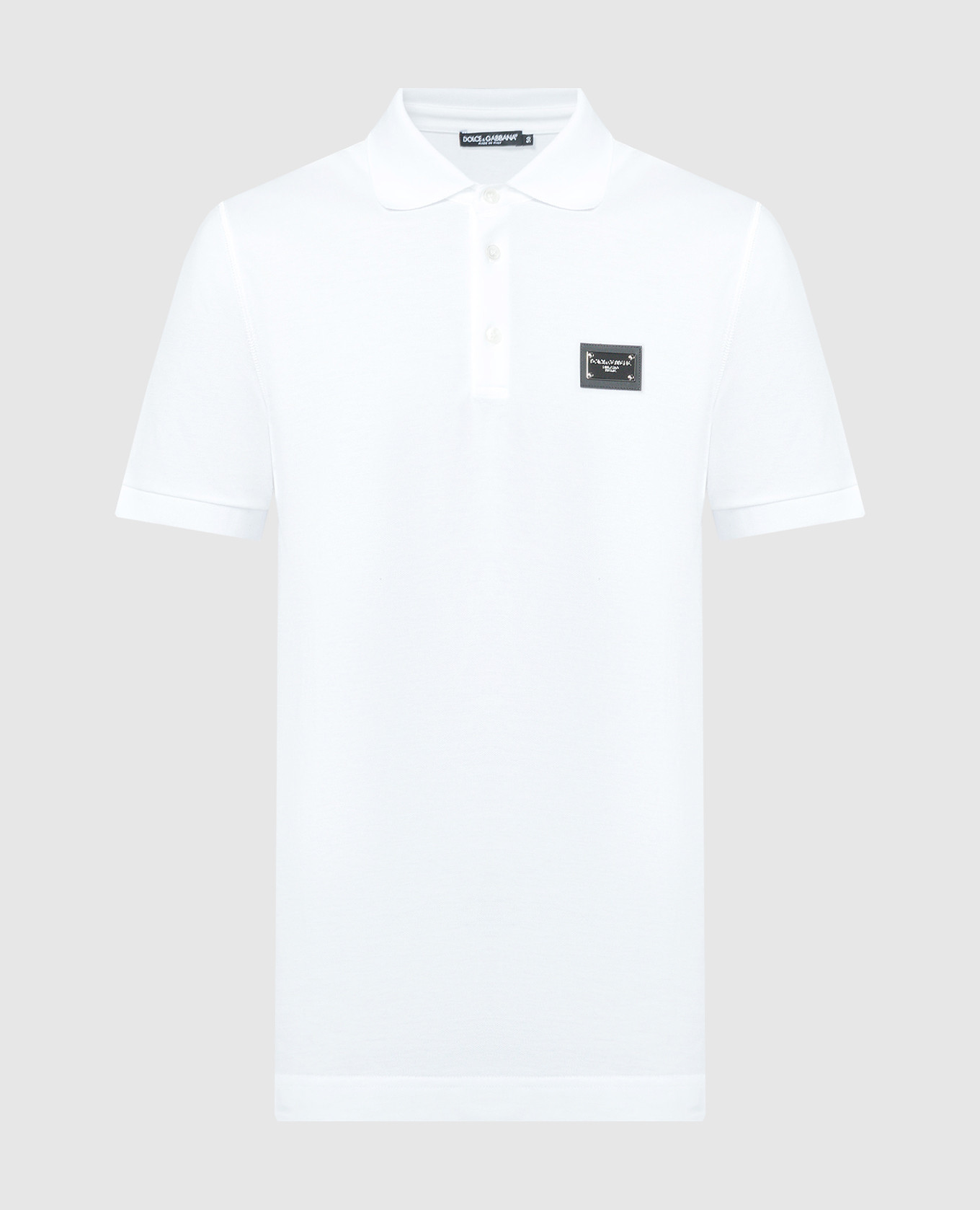 White polo with logo patch