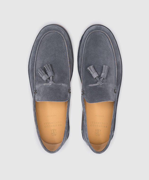 Brunello Cucinelli Blue suede slippers with logo MZUCCLS780 изображение 4