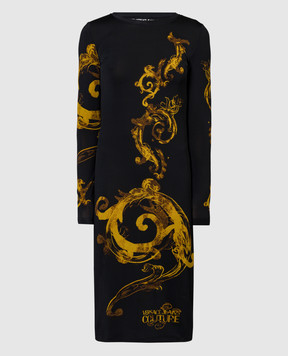Versace Jeans Couture Черное платье миди с принтом Watercolor Couture 76HAO9P8JS346