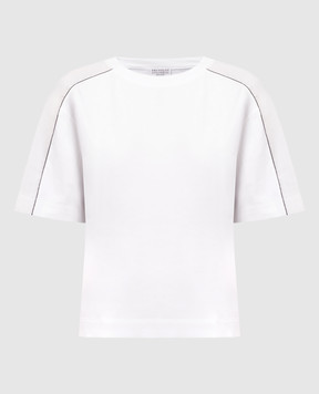 Brunello Cucinelli Белая футболка с цепочкой мониль из эколатуни M0A45EI810