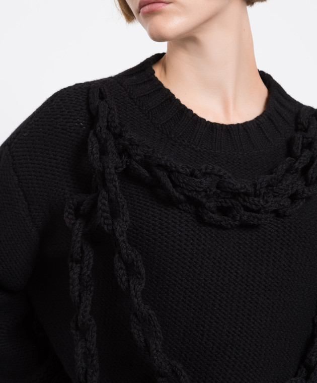 Philosophy di Lorenzo Serafini Чорний светр із вовни з декором у вигляді в'язаного ланцюга A09095703 зображення 5