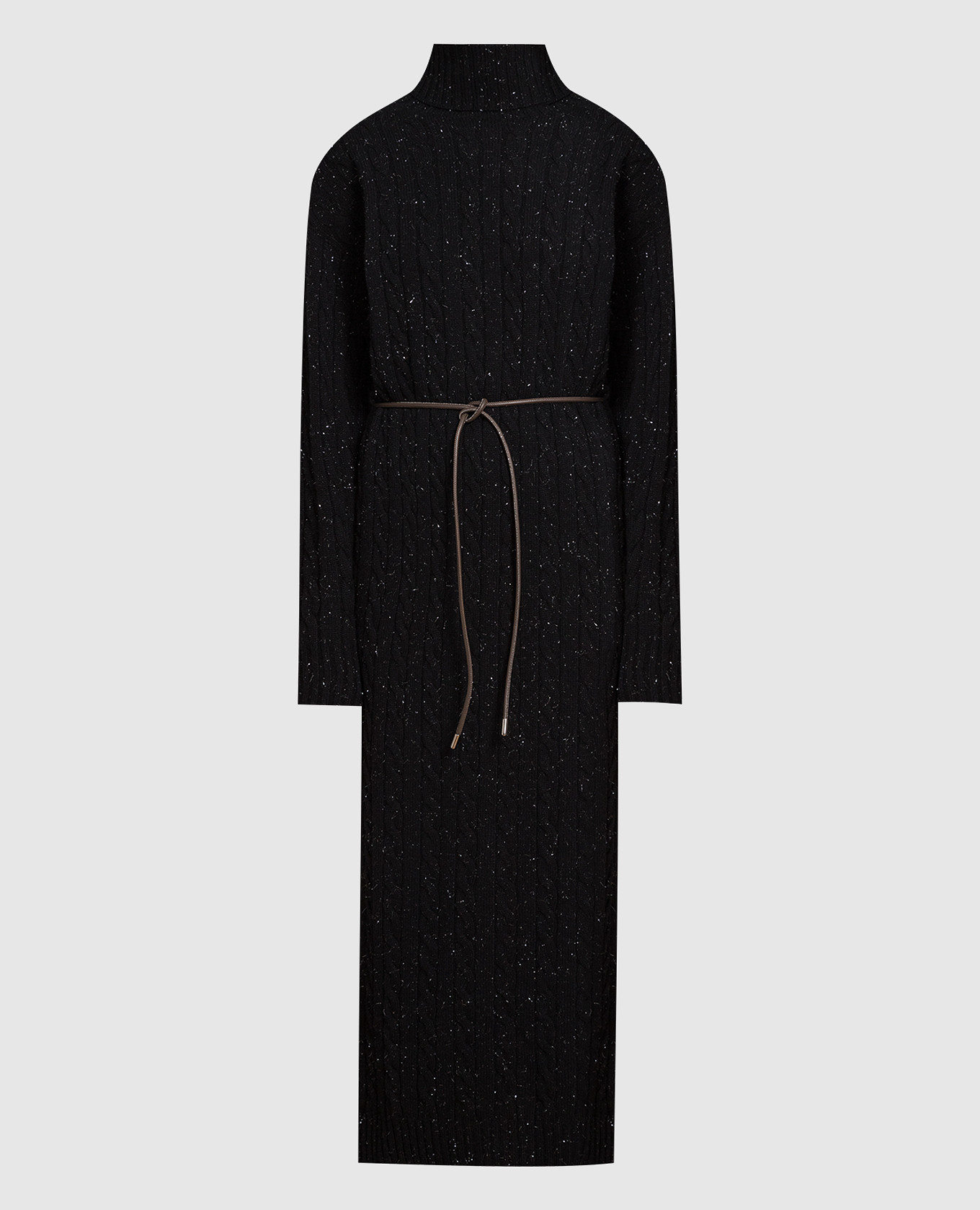 Black wool, silk and cashmere dress with lurex