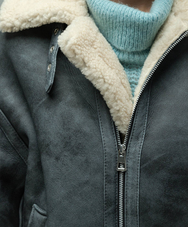 Babe Pay Pls Gray leather sheepskin coat with accent stitching 2313CURLYANTIK image 5