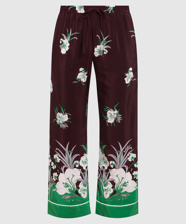 Valentino Бордові шовкові штани з квітковим принтом XB0RB4T2775
