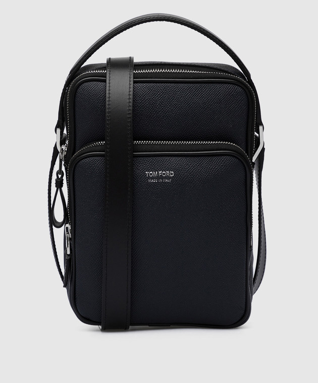 Tom Ford Темно-синя шкіряна сумка-месенджер із тисненням логотипу H0465PLCL080