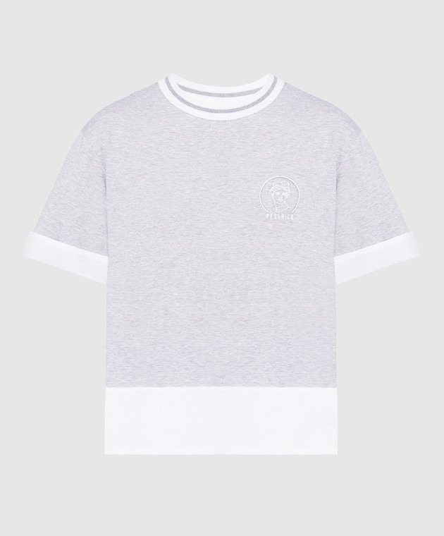 Peserico Сіра меланжева футболка з вишивкою логотипу з ланцюжком моніль S06151J0Q3A2378