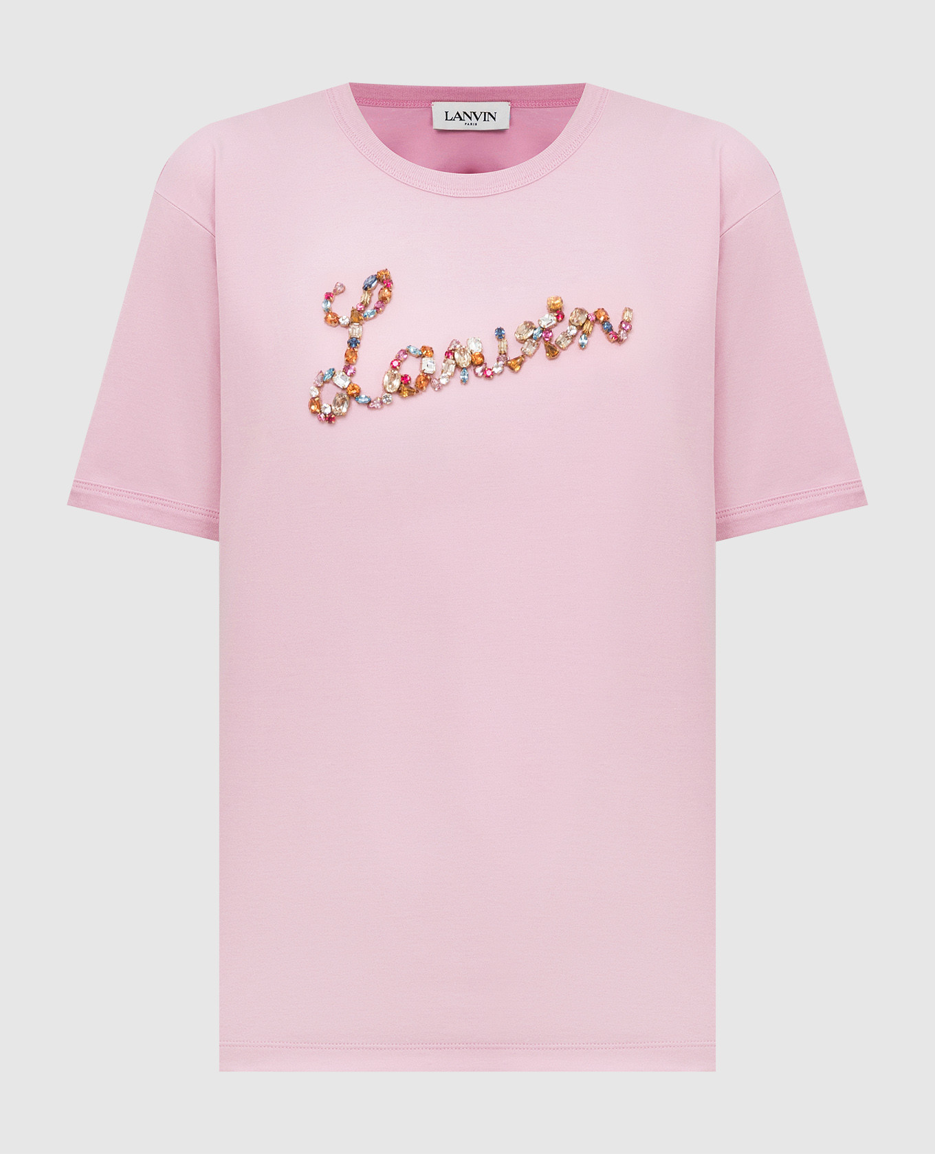 Розовая футболка с логотипом в кристаллы