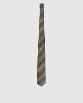 Brunello Cucinelli Краватка кольору хакі з шовку в смужку MM8910018