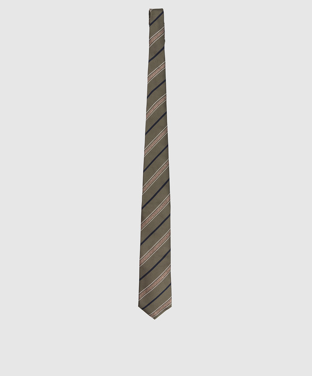 Brunello Cucinelli Краватка кольору хакі з шовку в смужку MM8910018 зображення 3