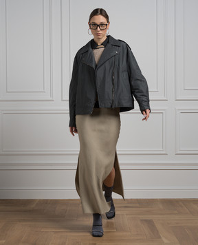Brunello Cucinelli Сіра куртка в стилі косухи з ланцюжком моніль MB5742764
