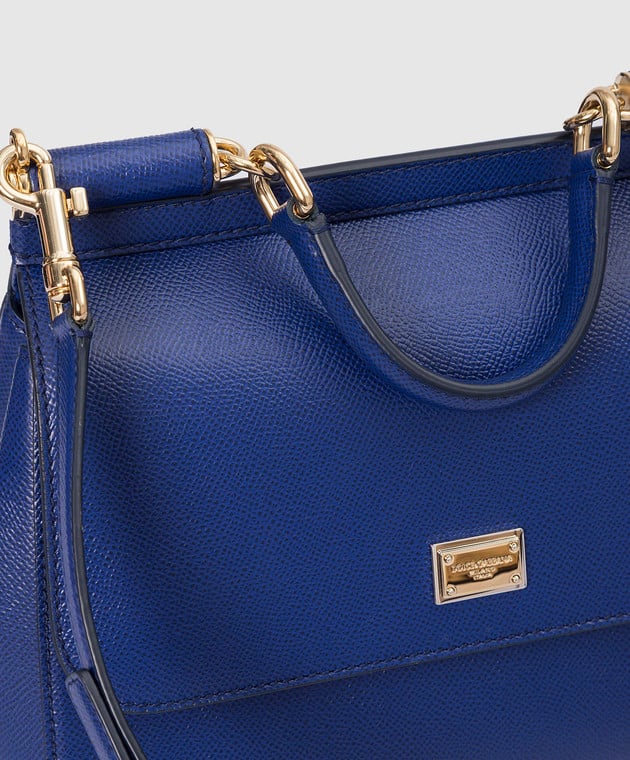 Dolce&Gabbana Синя шкіряна сумка-трапеція Sicily BB6002A1001 зображення 5